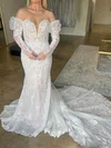 Trumpet/Mermaid Sweetheart Glitter Lace Court Train Wedding Dresses With Ruched #Milly00028995