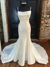 Trumpet/Mermaid Cowl Neck Satin Sweep Train Wedding Dresses With Ruched #Milly00028998