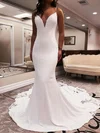 Trumpet/Mermaid V-neck Stretch Crepe Court Train Wedding Dresses With Appliques Lace #Milly00029020