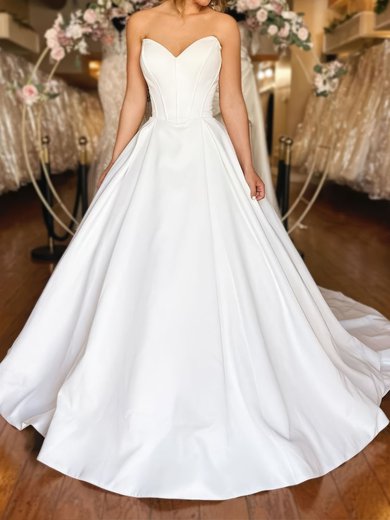 Ball Gown/Princess V-neck Satin Sweep Train Wedding Dresses #Milly00029021