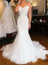 Trumpet/Mermaid Sweetheart Tulle Sweep Train Wedding Dresses With Beading #Milly00029027