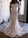 Trumpet/Mermaid Off-the-shoulder Lace Tulle Court Train Wedding Dresses With Appliques Lace #Milly00029039