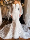 Trumpet/Mermaid Sweetheart Lace Tulle Court Train Wedding Dresses With Flower(s) #Milly00029041