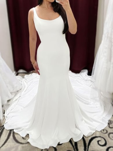 Trumpet/Mermaid Scoop Neck Chiffon Court Train Wedding Dresses #Milly00029054