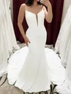 Trumpet/Mermaid V-neck Stretch Crepe Sweep Train Wedding Dresses #Milly00029057