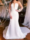 Sheath/Column Straight Satin Sweep Train Wedding Dresses With Bow #Milly00029069