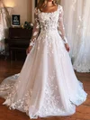 Ball Gown/Princess Scoop Neck Glitter Sweep Train Wedding Dresses With Ruched #Milly00029071