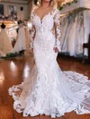 Trumpet/Mermaid Illusion Glitter Tulle Court Train Wedding Dresses With Appliques Lace #Milly00029073