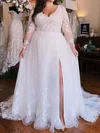 Ball Gown/Princess V-neck Glitter Sweep Train Wedding Dresses With Split Front #Milly00029079