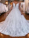 Ball Gown/Princess V-neck Glitter Sweep Train Wedding Dresses With Appliques Lace #Milly00029083