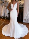 Trumpet/Mermaid V-neck Stretch Crepe Sweep Train Wedding Dresses #Milly00029091