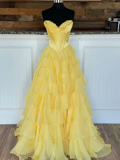 Princess Strapless Chiffon Tiered Prom Dresses With Appliques #Milly020124996
