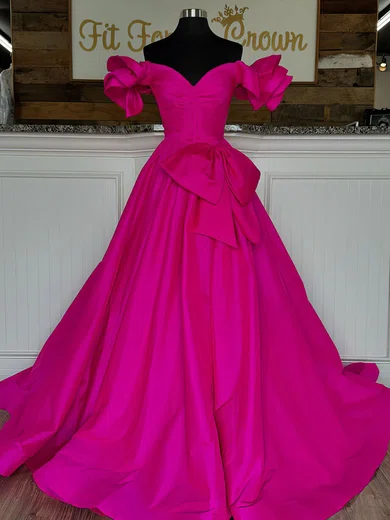 Ball Gown Off-the-shoulder Satin Prom Dresses With Bow #Milly020124998