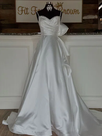 White Ball Gown Sweetheart Satin Prom Dresses With Bow #Milly020124999
