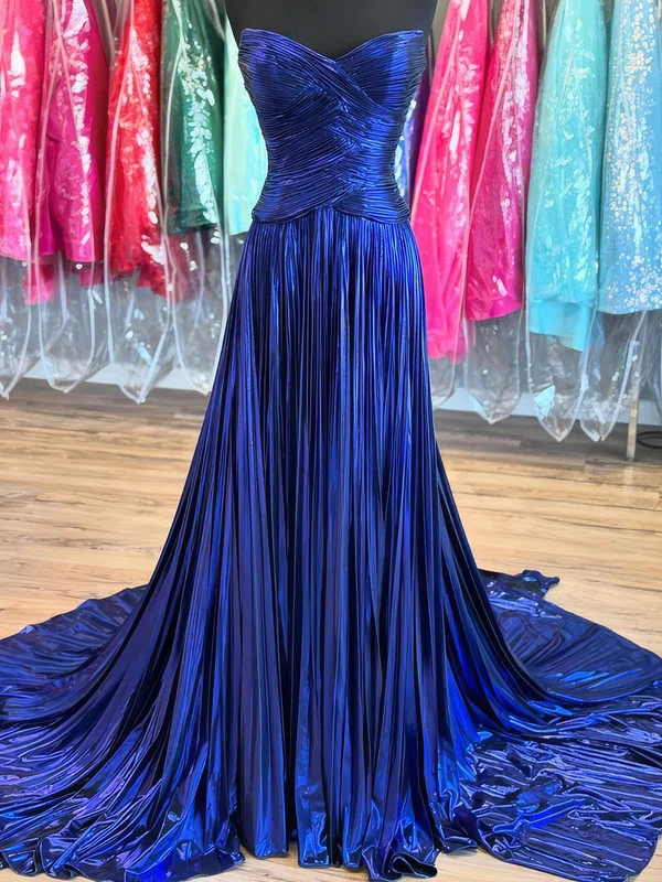 Sparkly A-line V-neck Metallic Prom Dresses With Ruched #Milly020125000