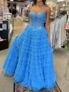 Ball Gown Scoop Neck Tulle Tiered Prom Dresses With Appliques #Milly020125016