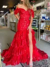 Mermaid Off-the-shoulder Tulle Tiered Prom Dresses With Appliques #Milly020125017
