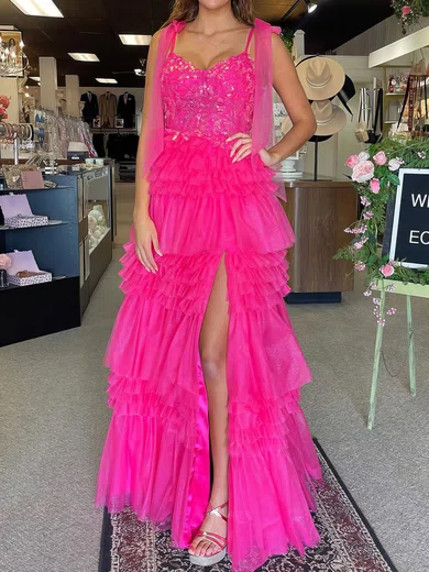 Ball Gown Sweetheart Tulle Tiered Prom Dresses With Appliques #Milly020125018