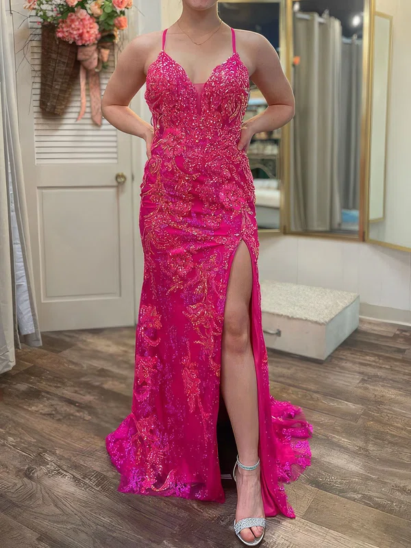 Sheath/Column V-neck Sparkly Sequin Prom Dresses With Appliques #Milly020125031