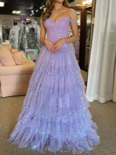Ball Gown Off-the-shoulder Tulle Ruffle Tiered Prom Dresses #Milly020125037