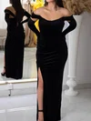 Elegant Black Velvet Sheath/Column Ruched Split Prom Dresses #Milly020125064