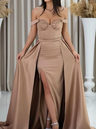 Modest Ball Gown/Princess Satin Ruched Split Prom Dresses #Milly020125069