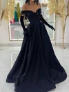 Modest Black Satin Ball Gown/Princess Ruched Prom Dresses #Milly020125086