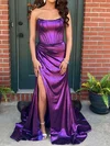 Corset Sheath/Column Satin Straight Ruched Split Prom Dresses #Milly020125104