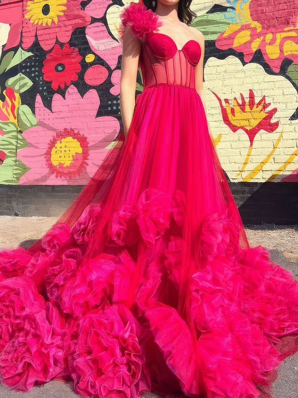 Princess One Shoulder Tulle Ruffle Prom Dresses #Milly020125105