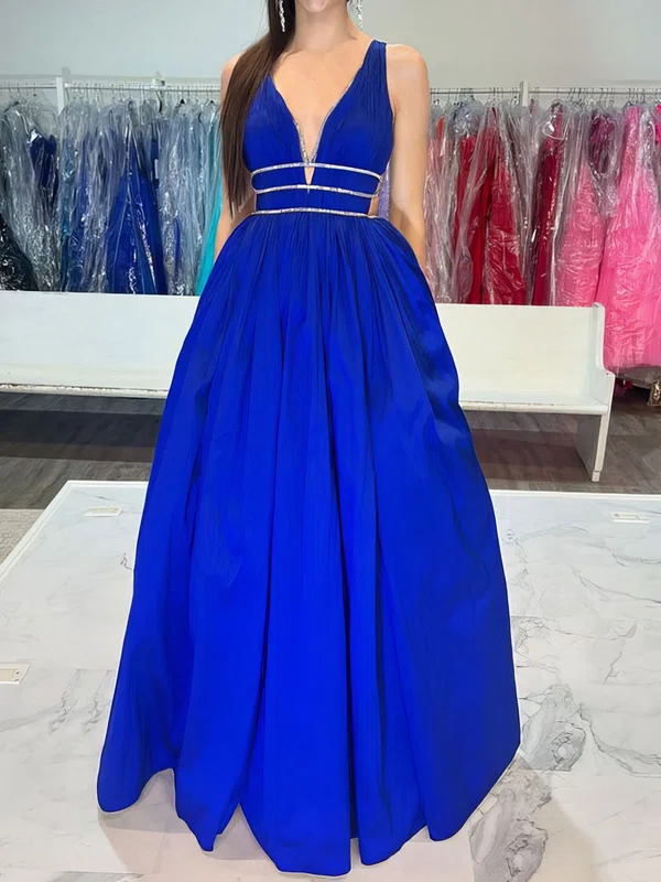 Ball Gown V-neck Ruched Satin Prom Dresses With Beading #Milly020125108