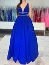 Ball Gown V-neck Ruched Satin Prom Dresses With Beading #Milly020125108