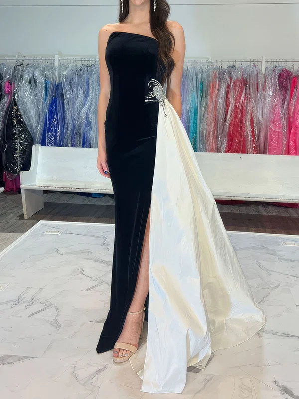 Sheath/Column Strapless Velvet Satin Prom Dresses With Beading #Milly020125112