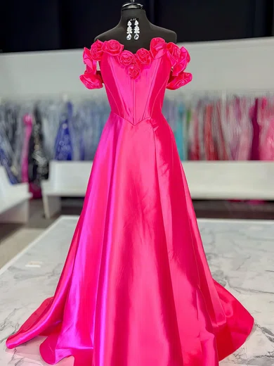 Ball Gown Off-the-shoulder Satin Corset Prom Dresses With 3D Floral #Milly020125118