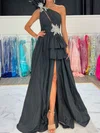 Unique Black Satin Ball Gown/Princess One Shoulder Prom Dresses #Milly020125121