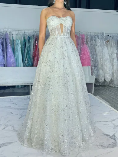 Ball Gown Strapless Tulle Cut Out Prom Dresses With Ruched #Milly020125135