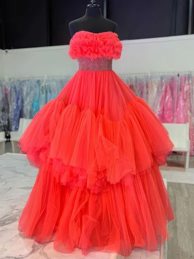 Princess Strapless Tulle Ruffle Tiered Prom Dresses With Beading #Milly020125137