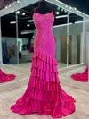 Glitter Trumpet/Mermaid Satin Beaded Tiered Prom Dresses #Milly020125139