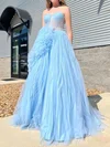 Ball Gown Strapless Tulle Ruffle Prom Dresses #Milly020125141