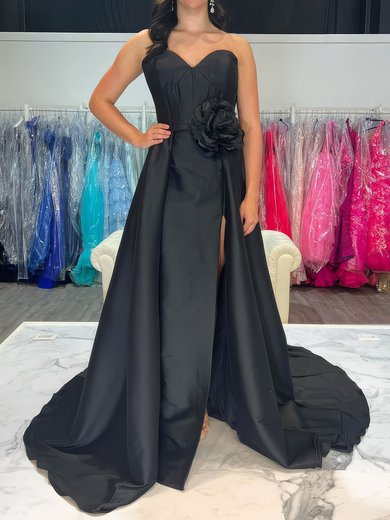 Corset Black Satin Ball Gown/Princess Ruched Prom Dresses #Milly020125144