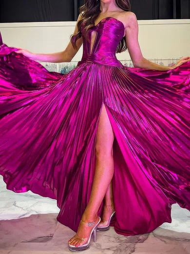 Sparkly A-line Strapless Metallic Prom Dresses With Ruched #Milly020125146