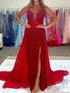 Sheath/Column V-neck Chiffon Beaded Prom Dresses #Milly020125152