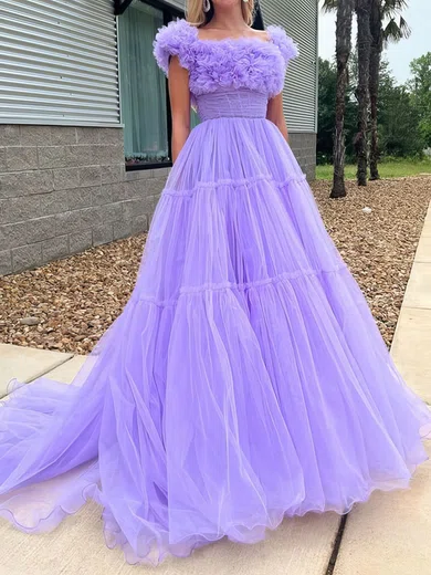 Ball Gown Square Neck Tulle Ruffle Prom Dresses With Ruched #Milly020125155