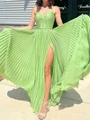 Flowy A-line Chiffon V-neck Pleated Split Prom Dresses #Milly020125161