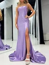 Modest Trumpet/Mermaid Satin Square Neck Ruched Prom Dresses #Milly020125183