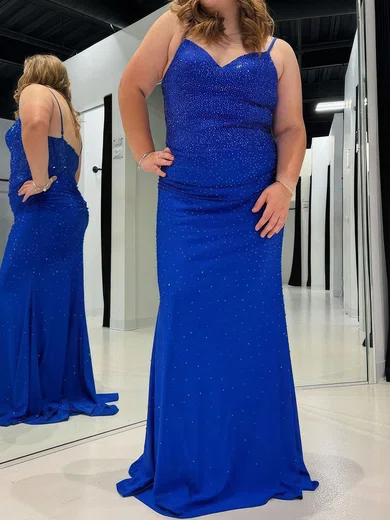 Glitter Sheath/Column Satin V-neck Ruched Beaded Prom Dresses #Milly020125192