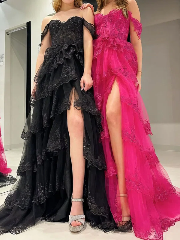 Corset Ball Gown/Princess Tulle Appliques Tiered Prom Dresses #Milly020125193
