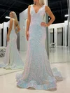 Sparkly Trumpet/Mermaid Sequin V-neck Prom Dresses #Milly020125198