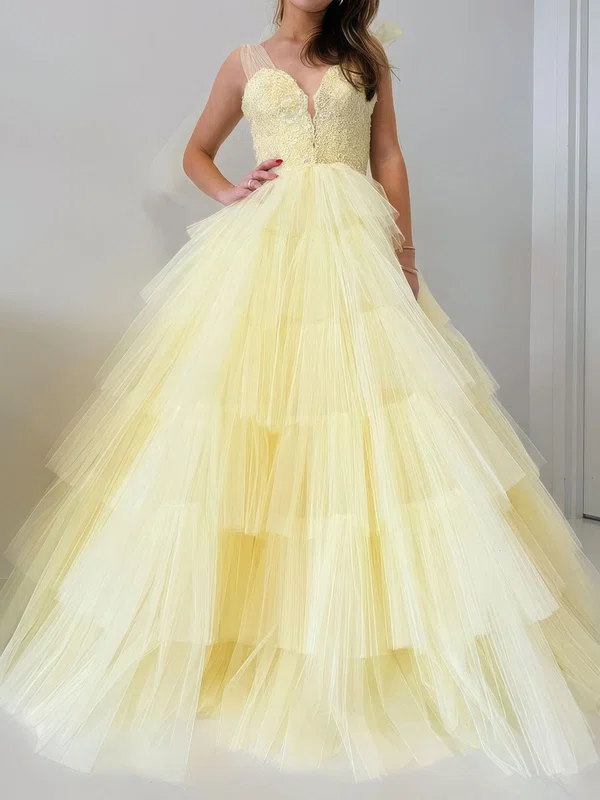 Puffy Ball Gown/Princess Tulle Appliques Ruched Tiered Prom Dresses #Milly020125200