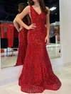 Sparkly Trumpet/Mermaid Sequin V-neck Prom Dresses #Milly020125216