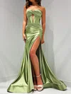 Unique Sheath/Column Satin Sweetheart Ruched Split Prom Dresses #Milly020125218